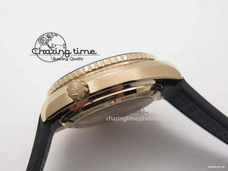 0522 Planet Ocean Professional Rose Gold Liquid Metal V6F 42mm On Black Rubber Strap A Vibrant 8266